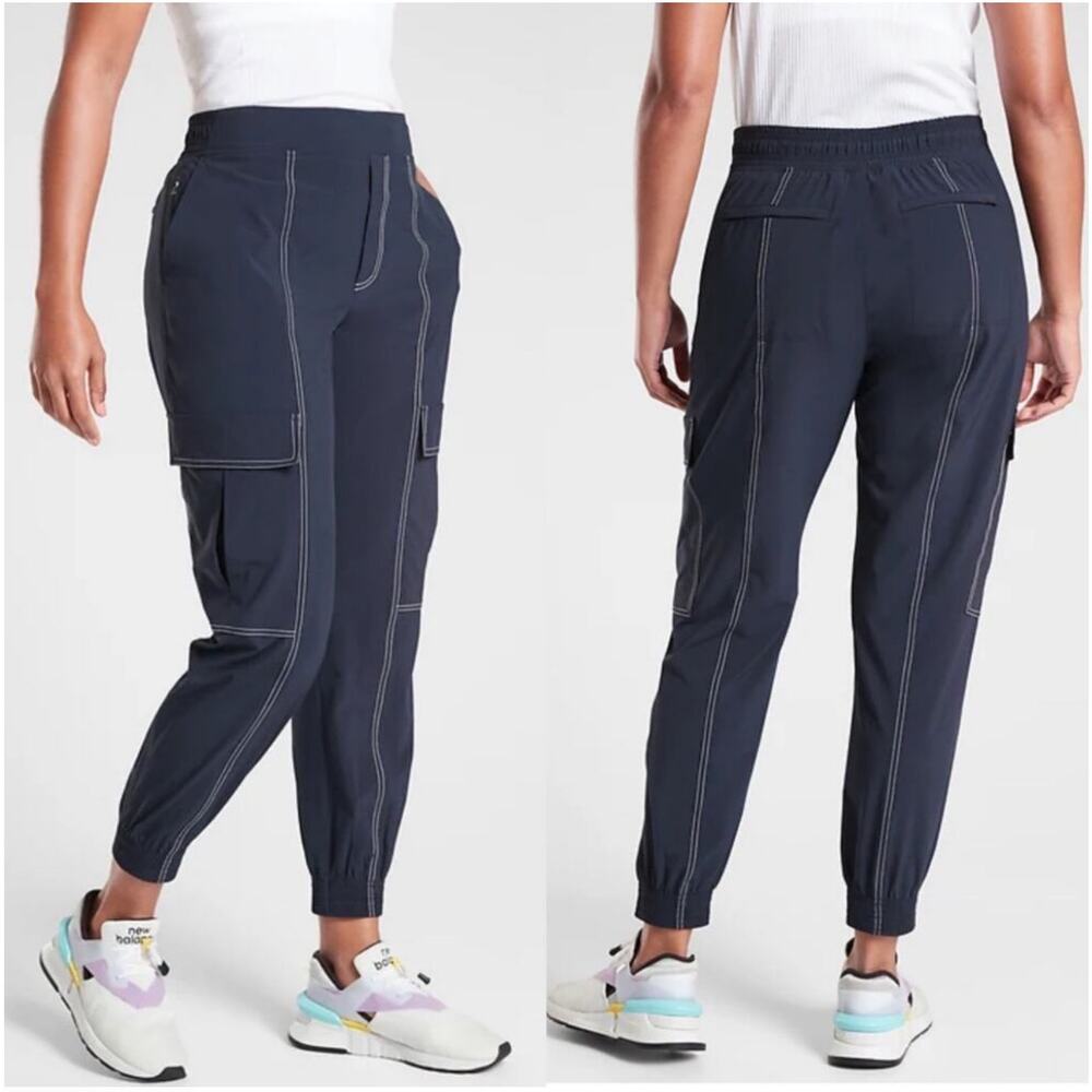 Athleta Pants Womens 4 Navy Blue Chelsea Cargo Sporty Athletic Travel Comfort